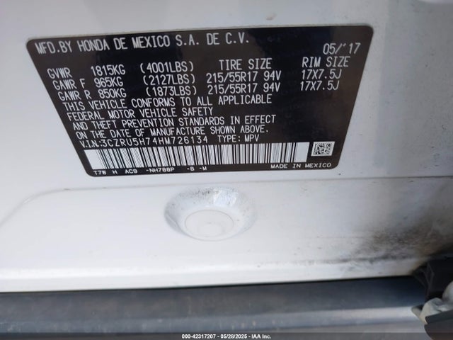 3CZRU5H74HM726134 Honda r18z9