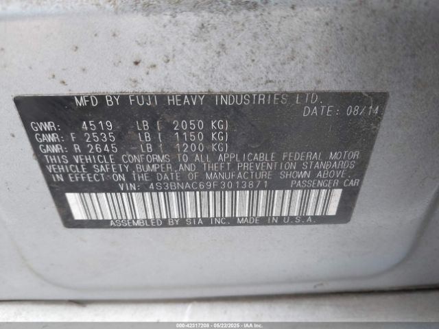 4S3BNAC69F3013871 Subaru 2.5l u5