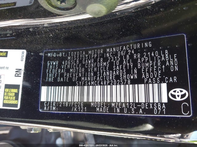 5YFS4MCE4RP202578 Toyota m20a-fks
