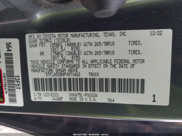 5TFLA5DB8PX071662 Toyota Tundra Sr5
