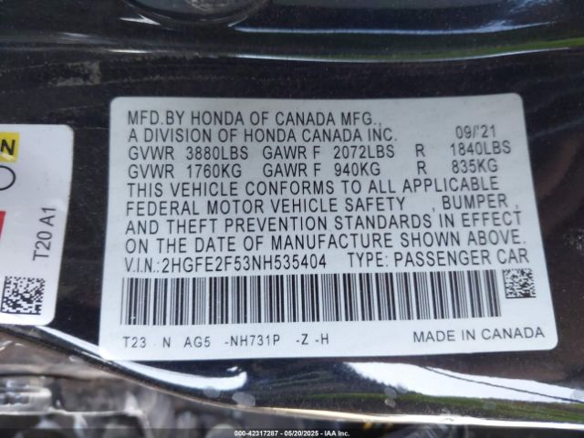 2HGFE2F53NH535404 Honda k20c2