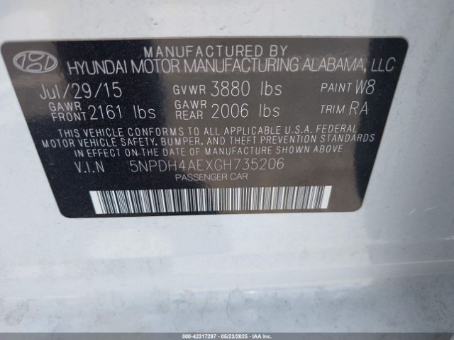 5NPDH4AEXGH735206 Hyundai ELANTRA SE