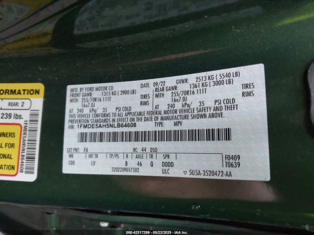 2022 FORD BRONCO 1FMDE5AH5NLB64608 Photo 8