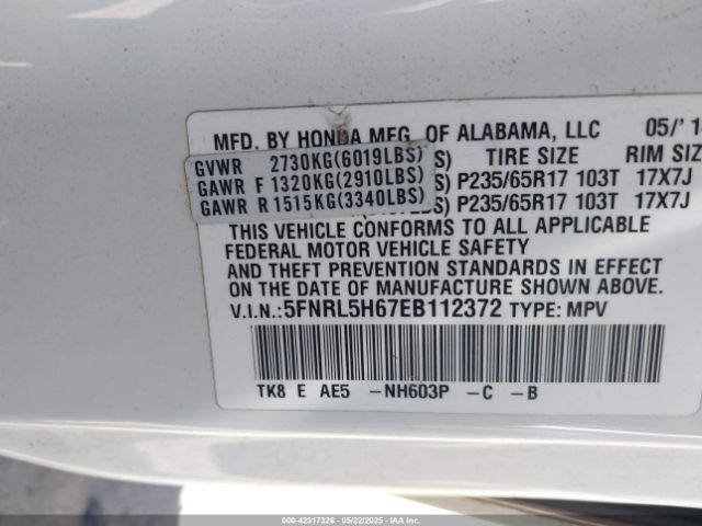 2014 HONDA ODYSSEY 5FNRL5H67EB112372 Photo 8