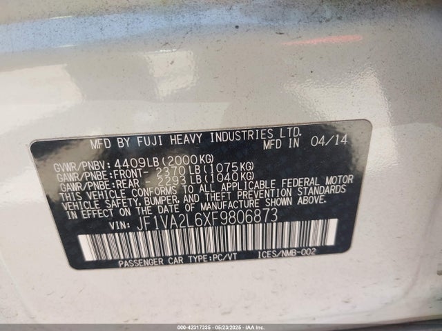 JF1VA2L6XF9806873 Subaru 2015