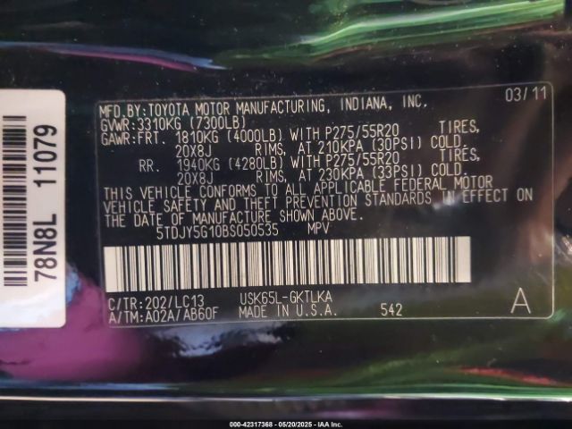 2011 TOYOTA SEQUOIA 5TDJY5G10BS050535 Photo 8
