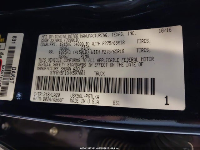 5TFHY5F19HX597001 Toyota 3ur-fe