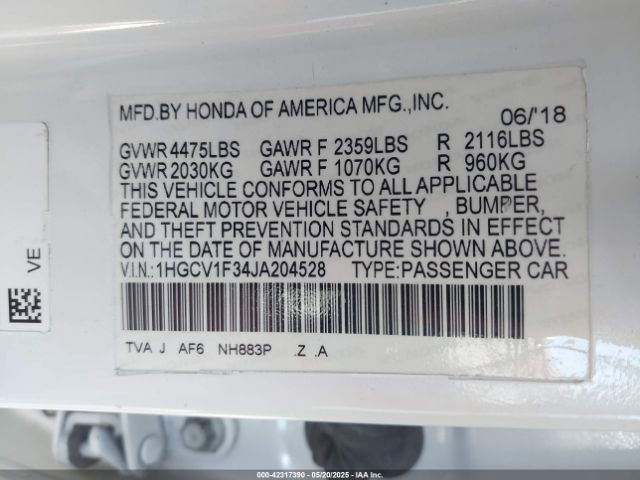 1HGCV1F34JA204528 Honda Accord Sport
