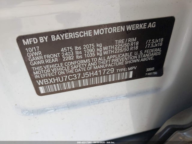 WBXHU7C37J5H41729 BMW X1