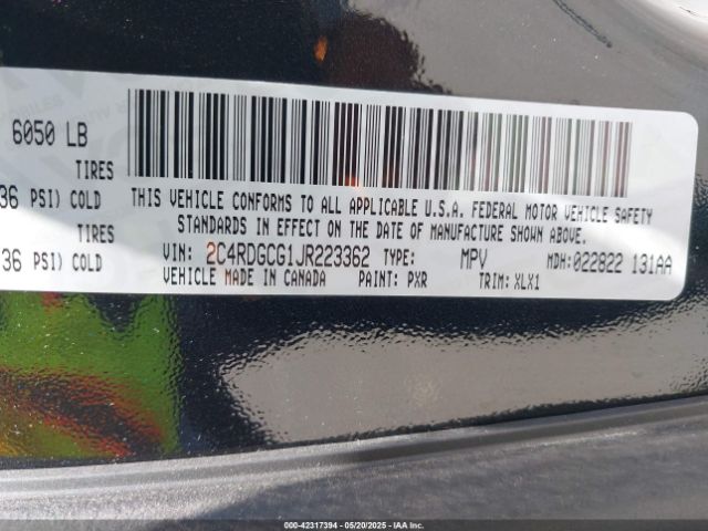 2C4RDGCG1JR223362 Dodge Grand Caravan Sxt
