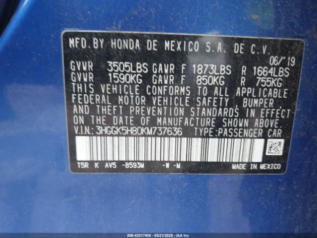 2019 HONDA FIT 3HGGK5H80KM737636 Photo 8