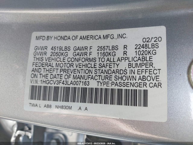 1HGCV3F43LA007163 Honda lfb2