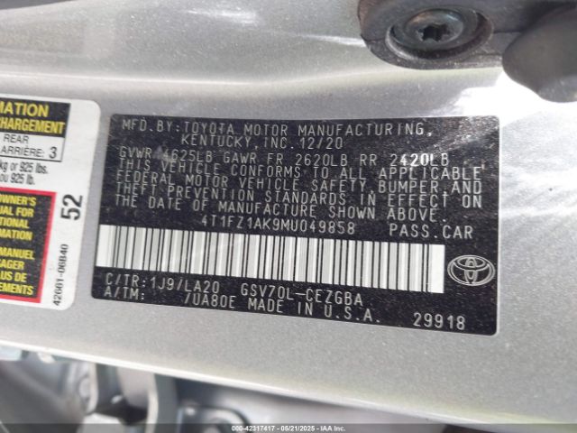 4T1FZ1AK9MU049858 Toyota 2gr-fks