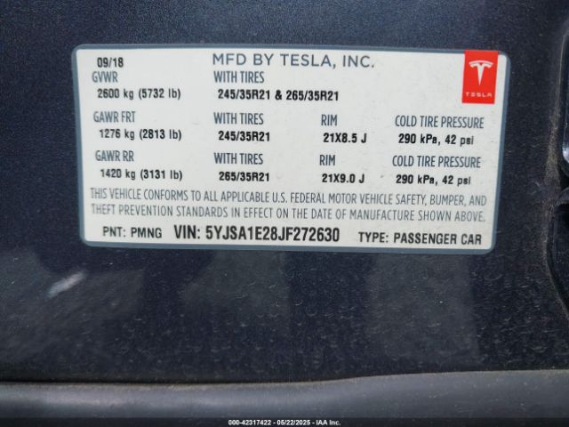 5YJSA1E28JF272630 Tesla Model S 100d/75d/p100d