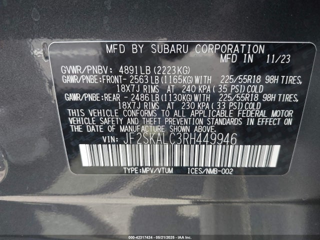 Subaru na u5 2024 JF2SKALC3RH449946 Image 9