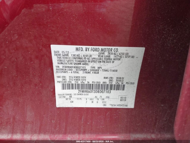 Продажа на аукционе авто 2013 Ford Flex Limited, vin: 2FMHK6DT3DBD07103, номер лота: 42317450