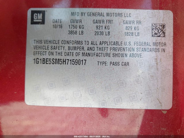 1G1BE5SM5H7159017 Chevrolet le2 -di: direct injection, vvt: variable valve timing, gen, alum