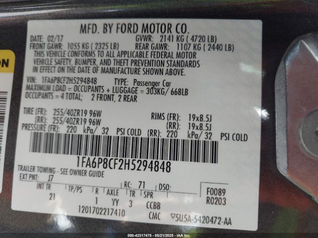 2017 FORD MUSTANG 1FA6P8CF2H5294848 Photo 8