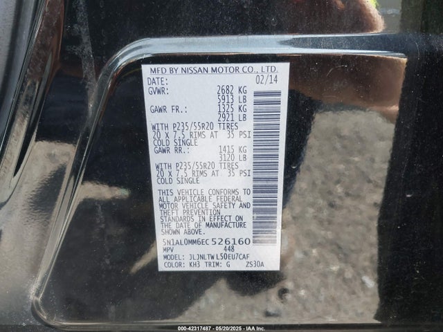 5N1AL0MM6EC526160 Infiniti QX60