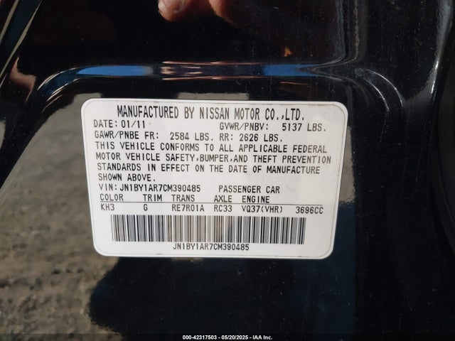 Продажа на аукционе авто 2012 Infiniti M37x, vin: JN1BY1AR7CM390485, номер лота: 42317503