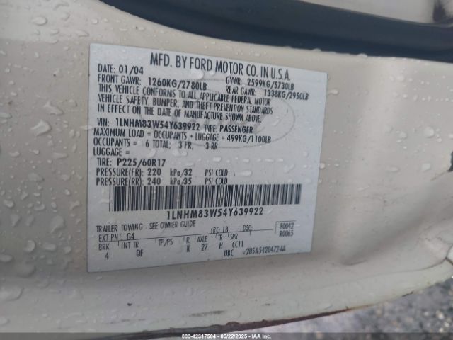 2004 LINCOLN TOWN CAR 1LNHM83W54Y639922 Photo 8