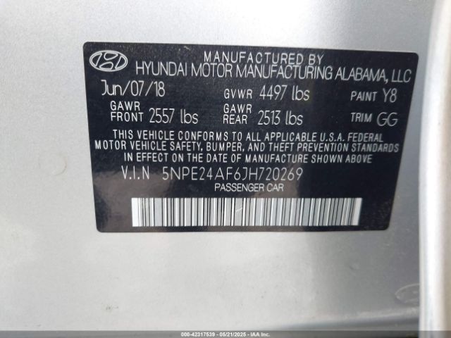 2018 HYUNDAI SONATA 5NPE24AF6JH720269 Photo 8