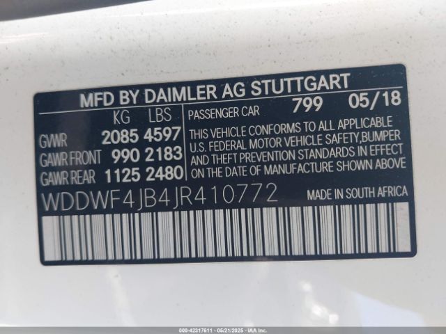 WDDWF4JB4JR410772 Mercedes-Benz m274