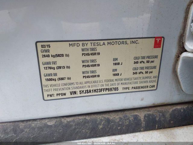 5YJSA1H23FFP69765 Tesla 3 phase a/c induction (dual motor)