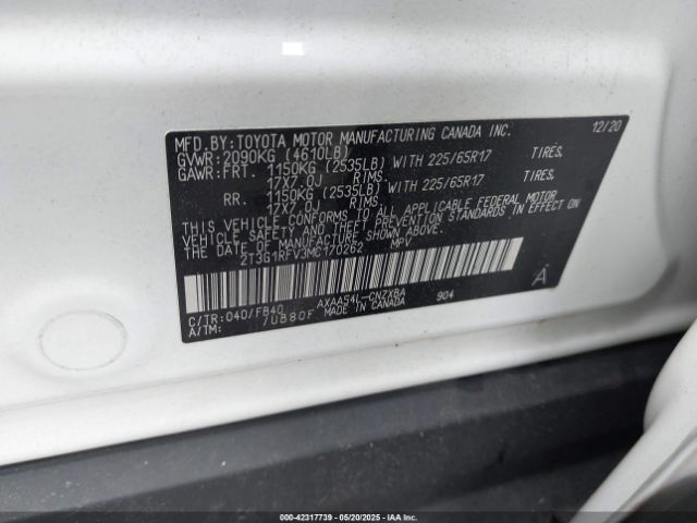 2T3G1RFV3MC170262 Toyota RAV4 LE