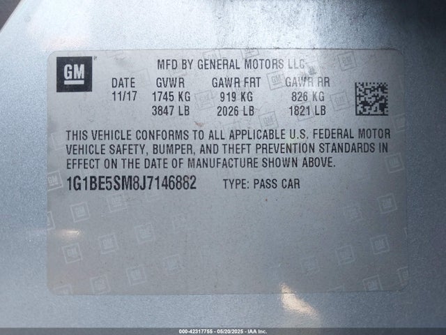 1G1BE5SM8J7146882 Chevrolet Cruze Lt Auto