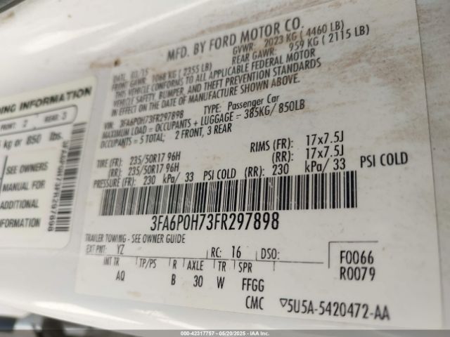 3FA6P0H73FR297898 Ford FUSION SE