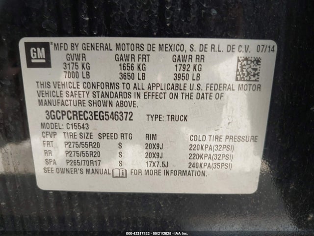 3GCPCREC3EG546372 Chevrolet Silverado 1500 1lt