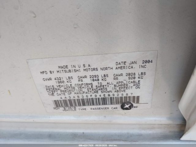 2004 MITSUBISHI GALANT 4A3AB36F94E092887 Photo 8