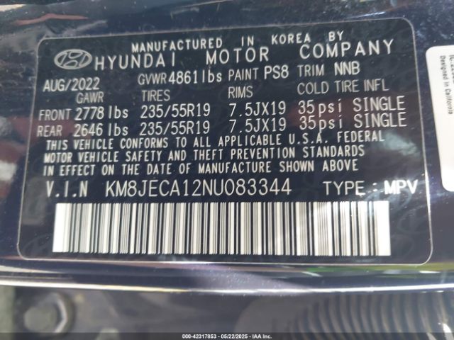 KM8JECA12NU083344 Hyundai Tucson Hybrid Limited