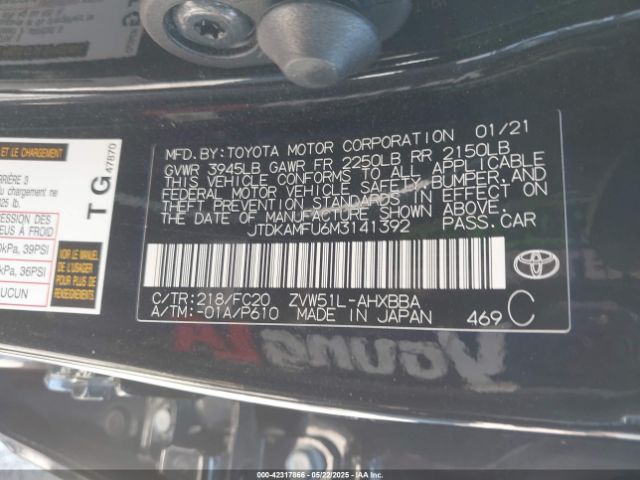 JTDKAMFU6M3141392 Toyota Prius L Eco