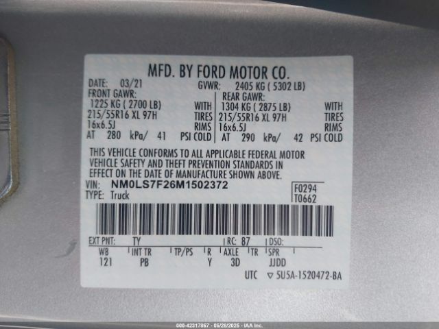 NM0LS7F26M1502372 Ford Transit Connect Xlt Cargo Van