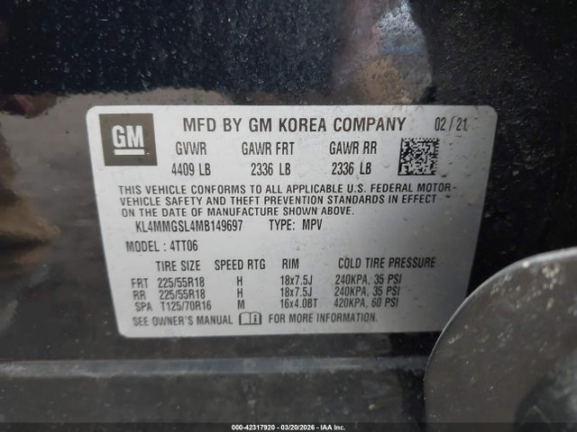 2021 Buick Encore Gx Awd Essence მანქანა იყიდება აუქციონზე, vin: KL4MMGSL4MB149697, აუქციონის ნომერი: 42317920