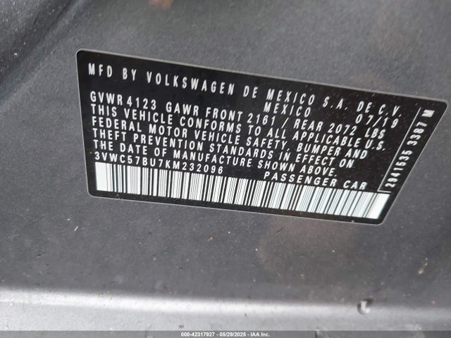 3VWC57BU7KM232096 Volkswagen Jetta 1.4t R-line/1.4t S/1.4t Se