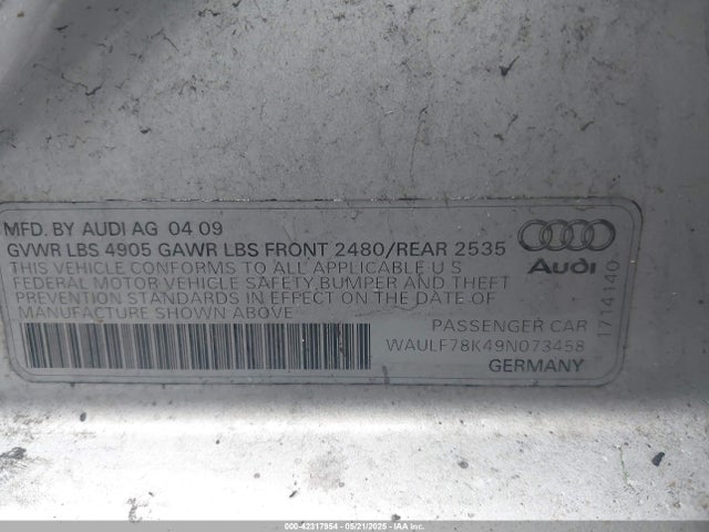 2009 AUDI A4 WAULF78K49N073458 Photo 8