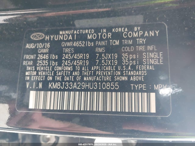 KM8J33A29HU310855 Hyundai Tucson Limited