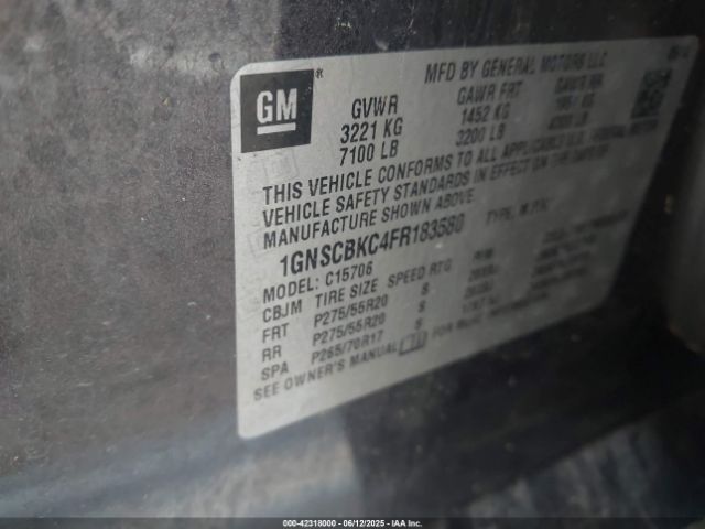 1GNSCBKC4FR183580 Chevrolet l83 - vvt, active fuel management, aluminum