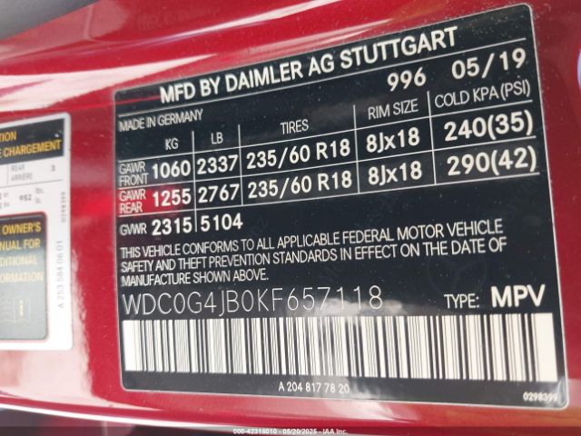 2019 MERCEDES-BENZ GLC 300 WDC0G4JB0KF657118 Photo 8