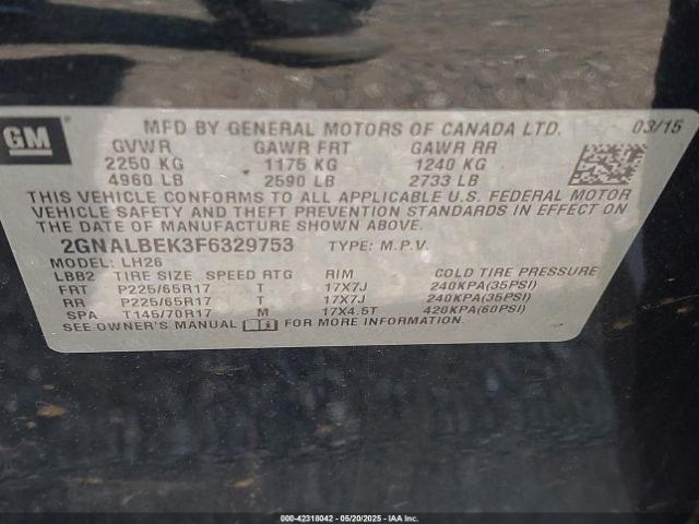 2GNALBEK3F6329753 Chevrolet EQUINOX 1LT