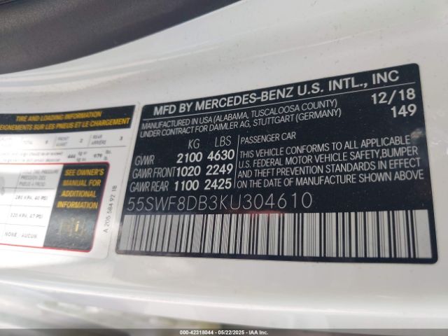 2019 MERCEDES-BENZ C 300 55SWF8DB3KU304610 Photo 8