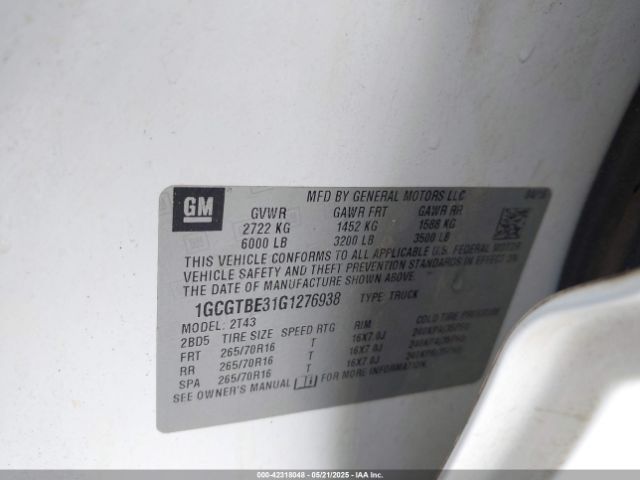 1GCGTBE31G1276938 Chevrolet Colorado Wt