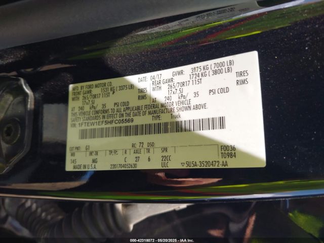 1FTEW1EF5HFC05569 Ford F-150 Xlt