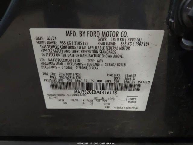 MAJ3S2GEXMC416118 Ford Ecosport Se
