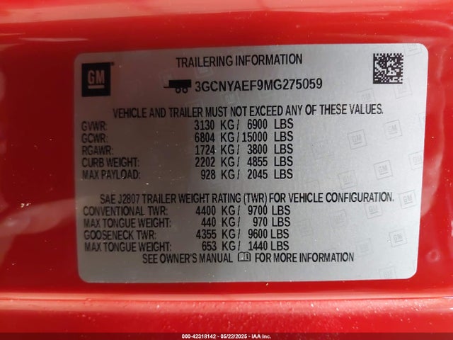 3GCNYAEF9MG275059 Chevrolet Silverado 1500 4wd  Long Bed Wt