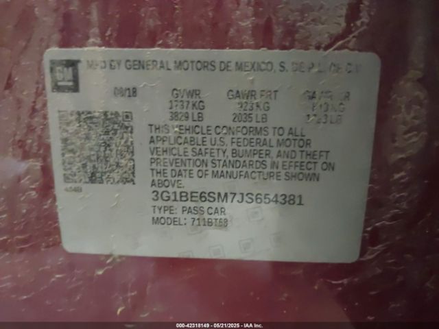 3G1BE6SM7JS654381 Chevrolet Cruze Lt Auto
