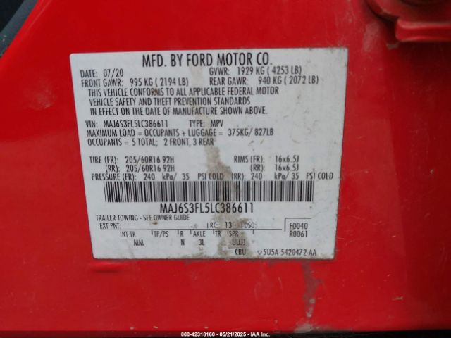 2020 FORD ECOSPORT MAJ6S3FL5LC386611 Photo 8